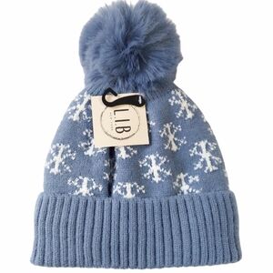 New Beanie Hat Womens Blue Knitted Hat Winter Beanie Warm Lined Pom